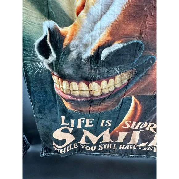 Funny Horse Throw Blanket – "Life is Short, Smile While You Still Have Teeth" - Picture 6 of 7